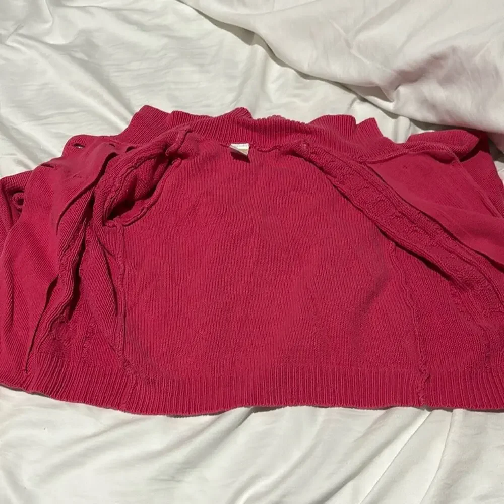 Gymboree S 5/6 hot pink chunky cable knit cardigan bright flower buttons euc